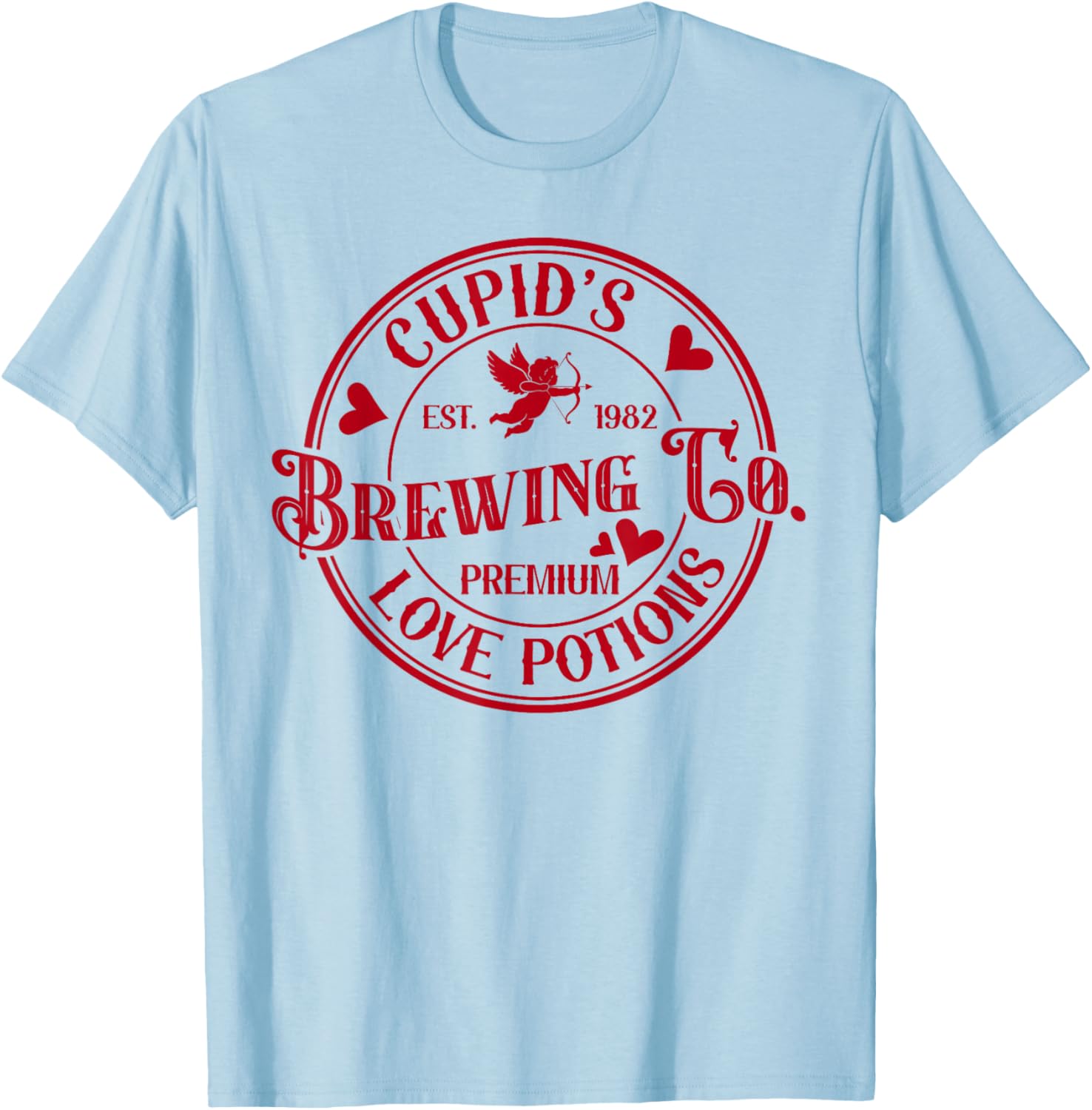 Cupid's Brewing Co Premium Love Potions Vintage Valentines T-Shirt - T-Shirt | Light Blue