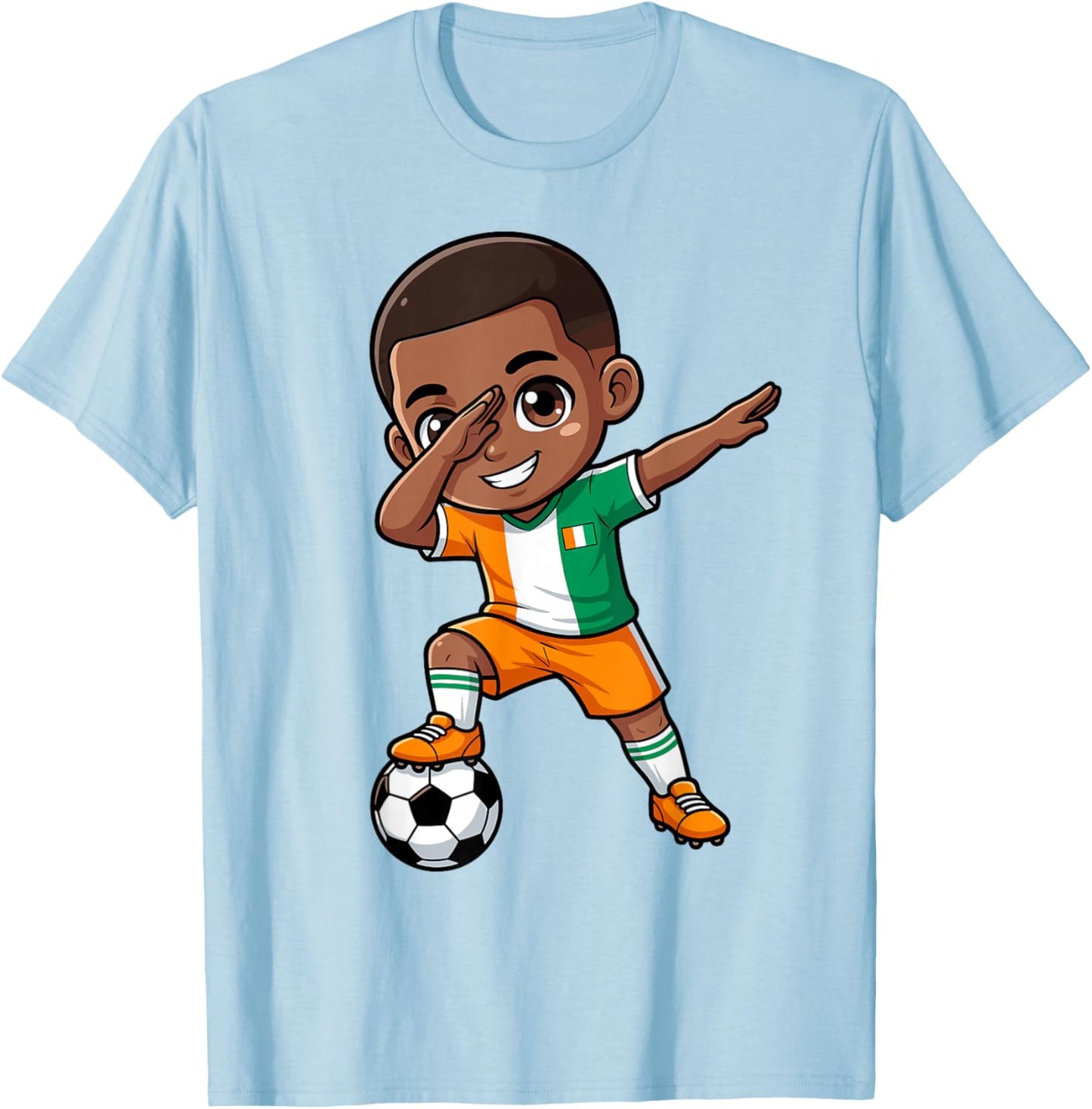 Ivory Coast Kid Goal Cartoon Côte D'Ivoire Flag for Kids T-Shirt - T-Shirt | Light Blue