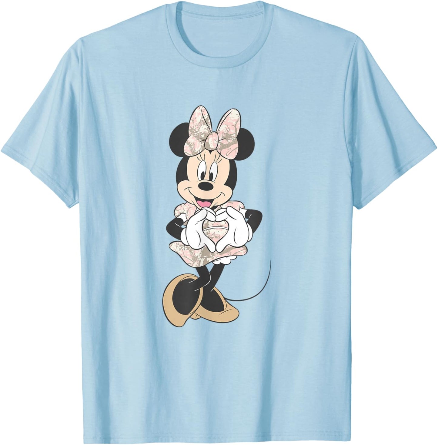 Disney Mickey and Friends Minnie Mouse Pink Camo Heart T-Shirt - T-Shirt | Light Blue