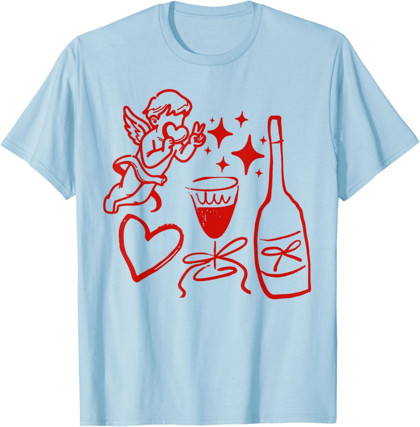 Funny Cupid Valentine Wine Heart Men Women Valentines Day T-Shirt - T-Shirt | Light Blue