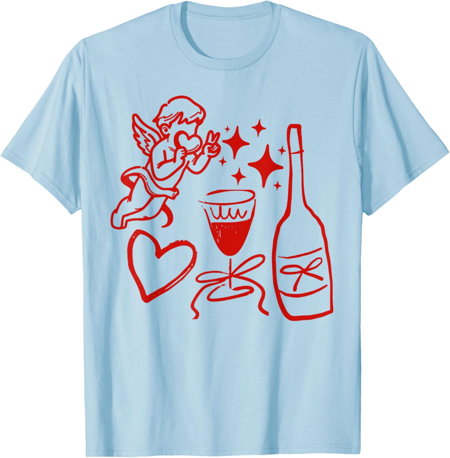 Funny Cupid Valentine Wine Heart Men Women Valentines Day T-Shirt - T-Shirt | Light Blue