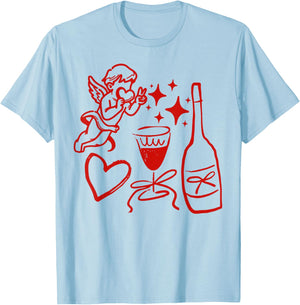 Funny Cupid Valentine Wine Heart Men Women Valentines Day T-Shirt - T-Shirt | Light Blue