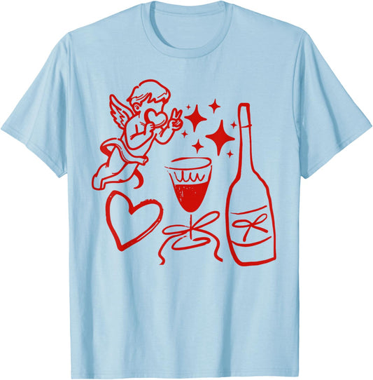 Funny Cupid Valentine Wine Heart Men Women Valentines Day T-Shirt - T-Shirt | Light Blue