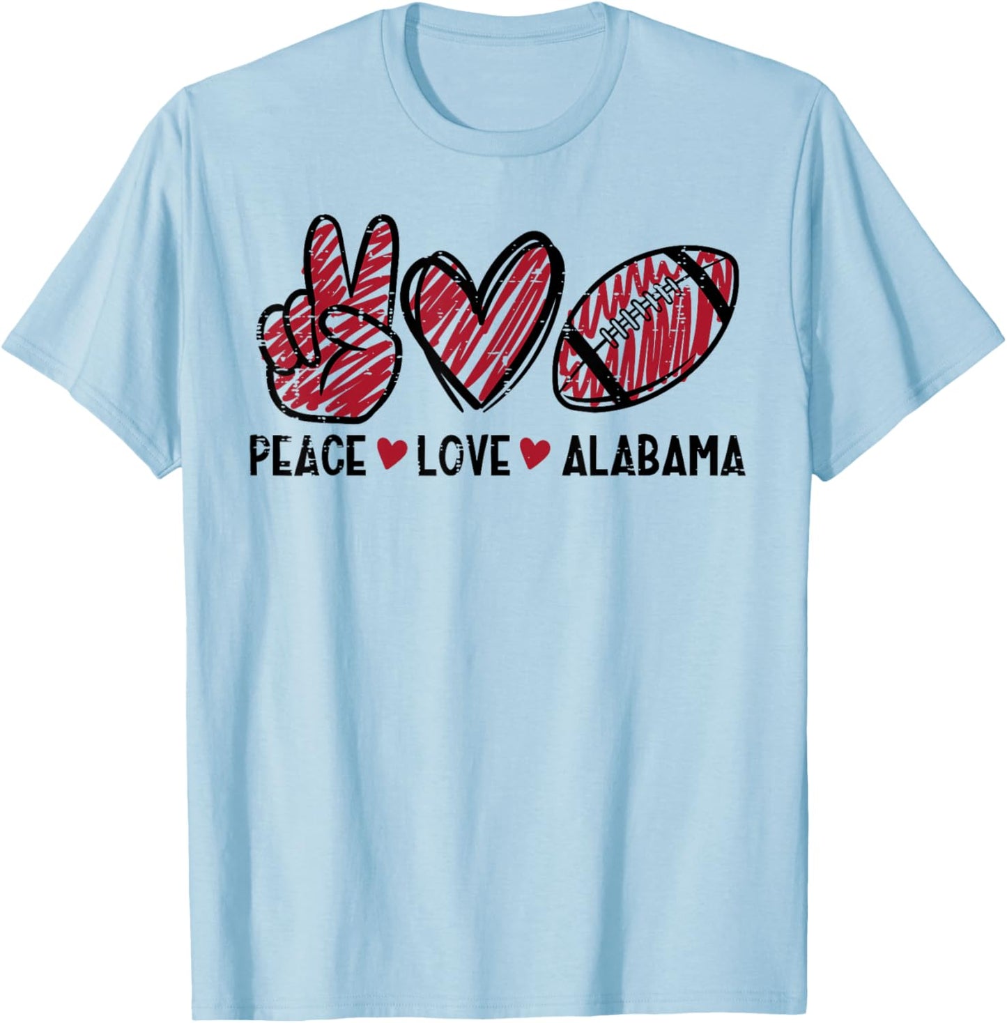 Peace Love Alabama Men Women Kids Boys Girls Youth Teen T-Shirt - T-Shirt | Light Blue
