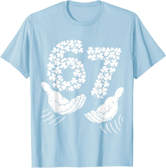 Six Seven Meme 67 St Patricks Day Shamrock Men Women Kids T-Shirt - T-Shirt | Light Blue