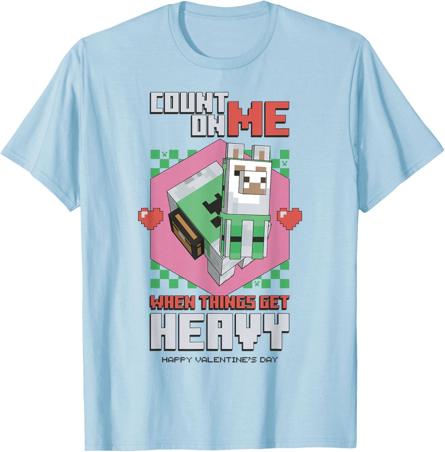 Minecraft Llama Count On Me Valentines T-Shirt - T-Shirt | Light Blue