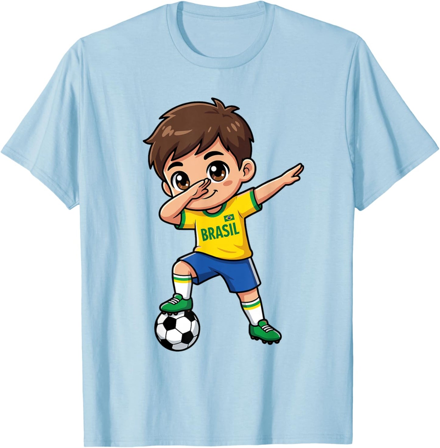 Brasil Dab Kid Goal Cartoon Brazil Flag for Boys Kids T-Shirt - T-Shirt | Light Blue