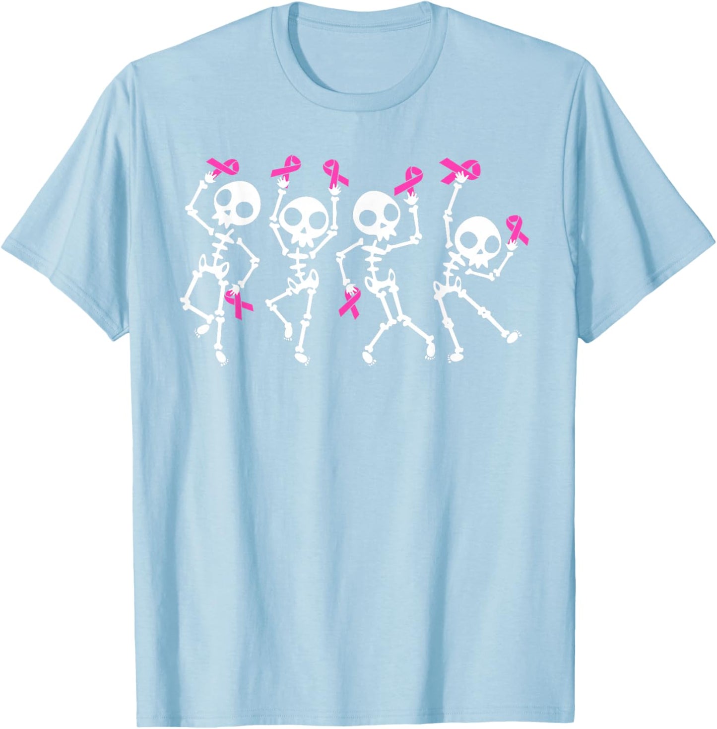 Pink Ribbon Breast Cancer Awareness Skeleton Boys Men Kids T-Shirt - T-Shirt | Light Blue