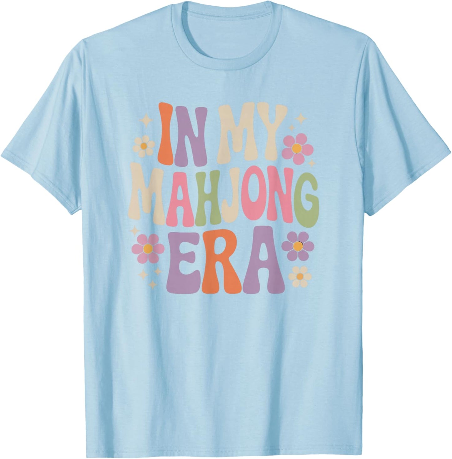 Fun Colorful Retro 70s Flowers in My Mahjong Era T-Shirt - T-Shirt | Light Blue
