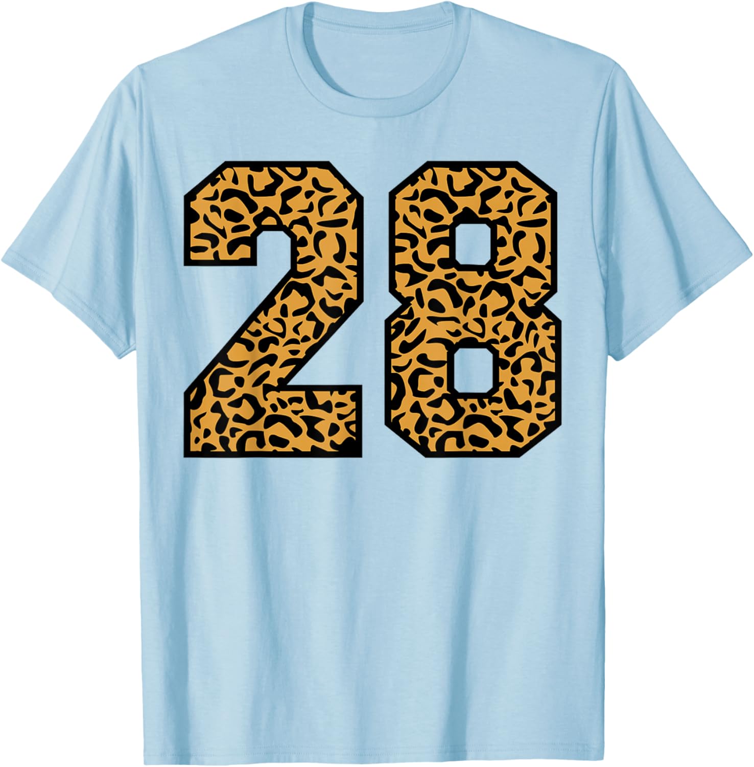 28 Number Leopard Twenty-Eight Team Sports Varsity Matching T-Shirt - T-Shirt | Light Blue