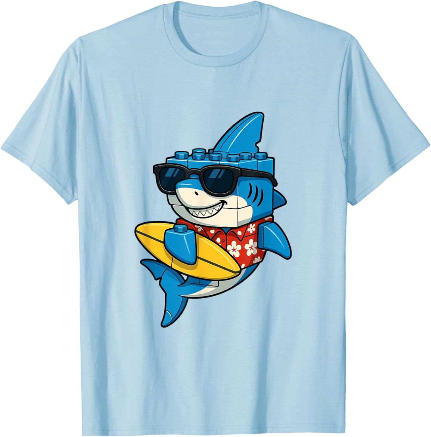 Cool Block Shark Surfer Sunglasses Summer Vibes Design T-Shirt - T-Shirt | Light Blue