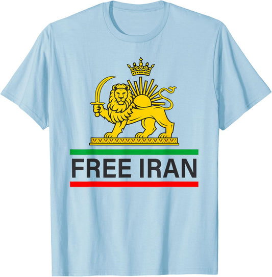 Free Iran Persian Lion and Sun Shir o Khorshid Flag T-Shirt - T-Shirt | Light Blue