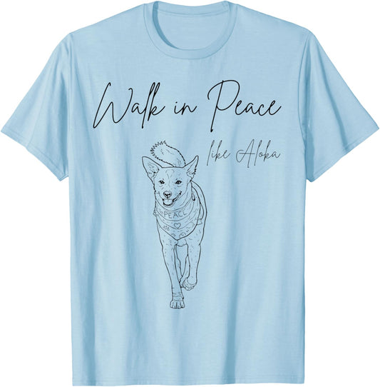 Walk for Peace Like Aloka Dog Minimalist Zen Art T-Shirt - T-Shirt | Light Blue