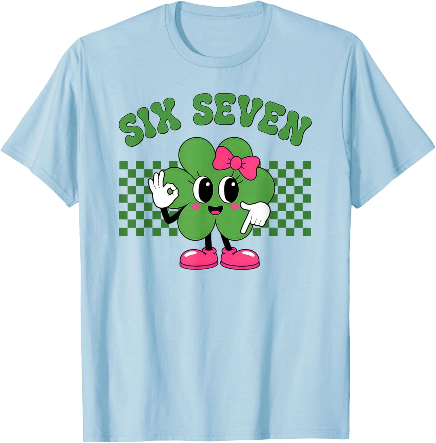 Six Seven 67 Meme St Patricks Day Shamrock Boys Girls Kids T-Shirt - T-Shirt | Light Blue