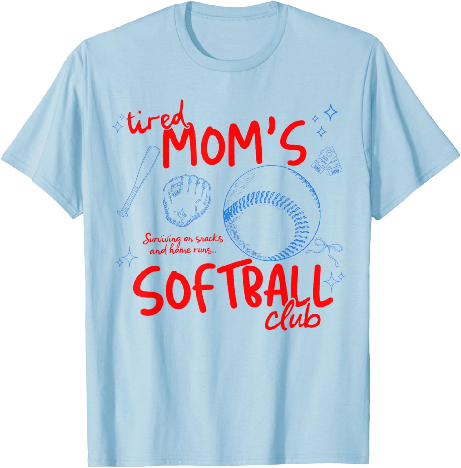 Tired Mom's Softball Club Softball Mom Retro Game Day T-Shirt - T-Shirt | Light Blue