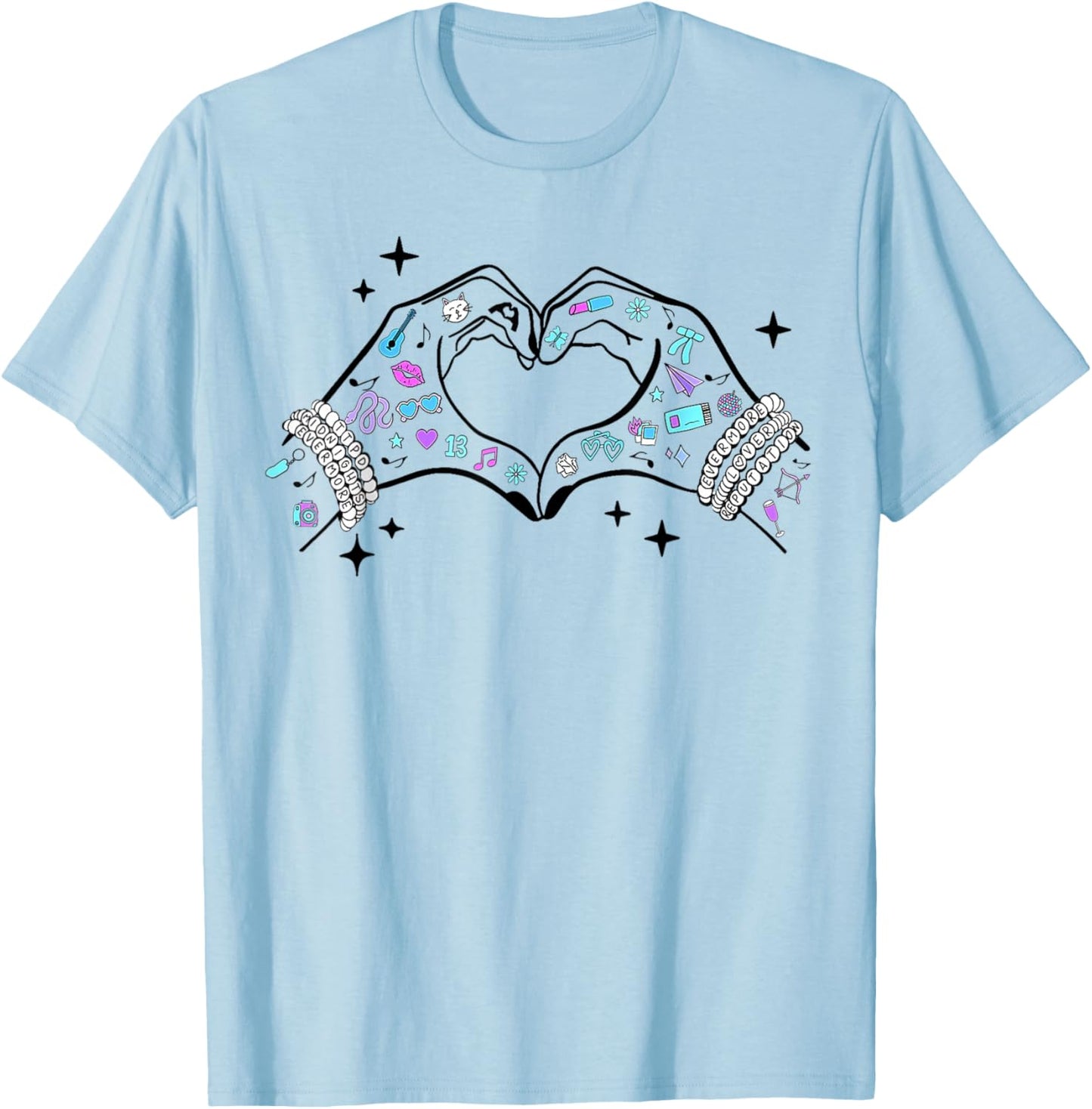 Heart Hands Taylor First Name Girl Retro Groovy 70's 80's T-Shirt - T-Shirt | Light Blue