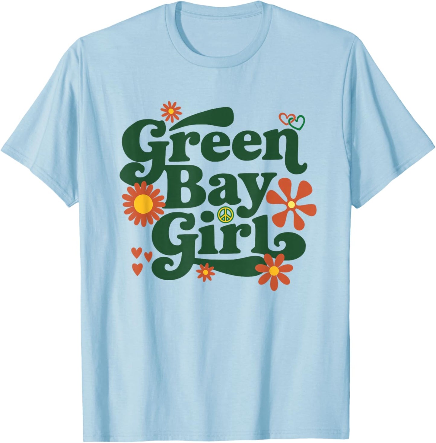 Retro Green Bay Girl Flowers GB Throwback City T-Shirt - T-Shirt | Light Blue