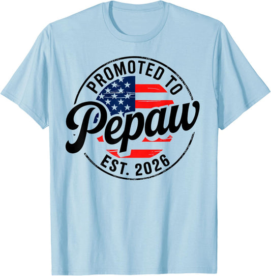Promoted to Pepaw EST 2026 USA Flag Funny Soon to Be Pepaw T-Shirt - T-Shirt | Light Blue