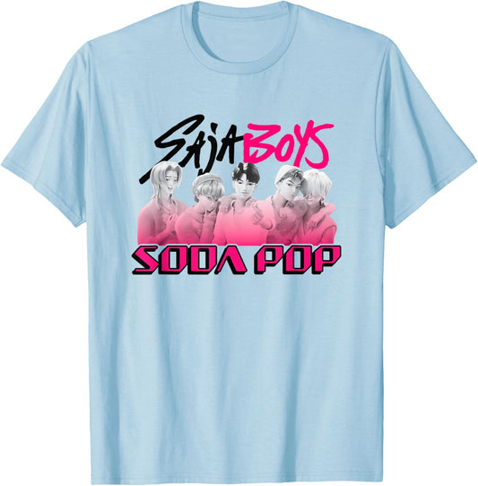 Kpop Demon Hunters Saja Boys Soda Pop Group Shot T-Shirt - T-Shirt | Light Blue