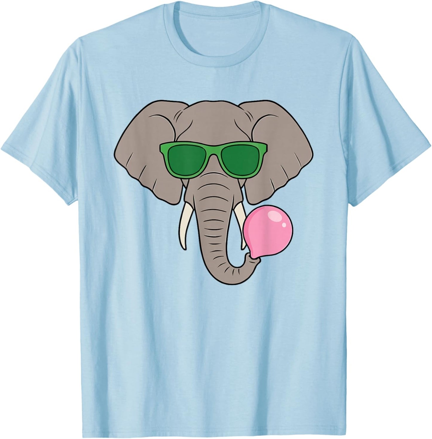 Funny Elephant Wearing Green Shades Blowing Bubble Gum T-Shirt - T-Shirt | Light Blue