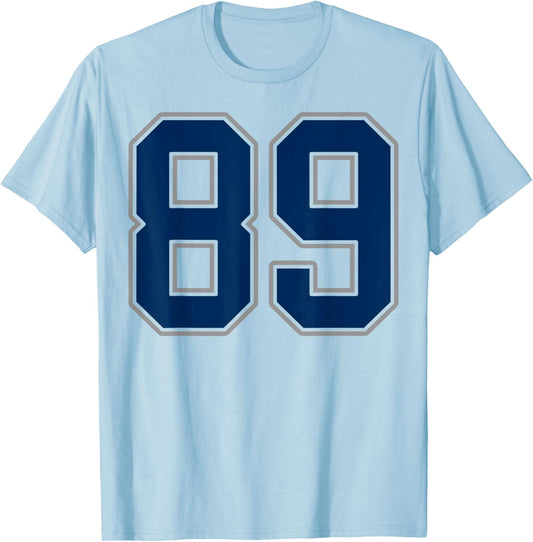 Navy Blue Silver Number 89 Jersey Player Uniform #89 T-Shirt - T-Shirt | Light Blue