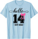Hello Fourteenth Est 2012 Coquette Bow 14th Birthday Girl T-Shirt - T-Shirt | Light Blue
