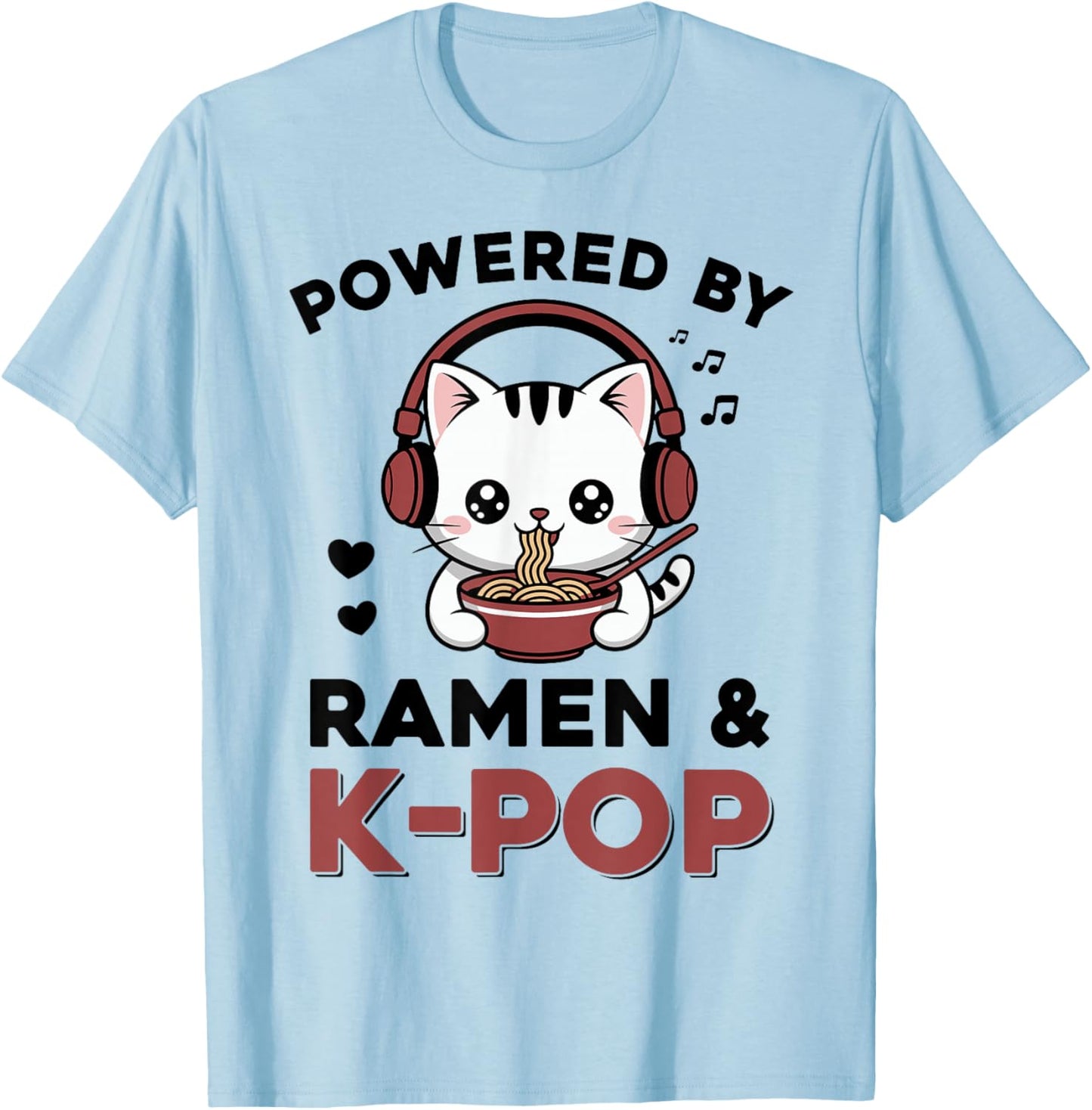 Kawaii Ramen Kpop Powered by Ramen & K-Pop Kawaii Cat K Pop T-Shirt - T-Shirt | Light Blue