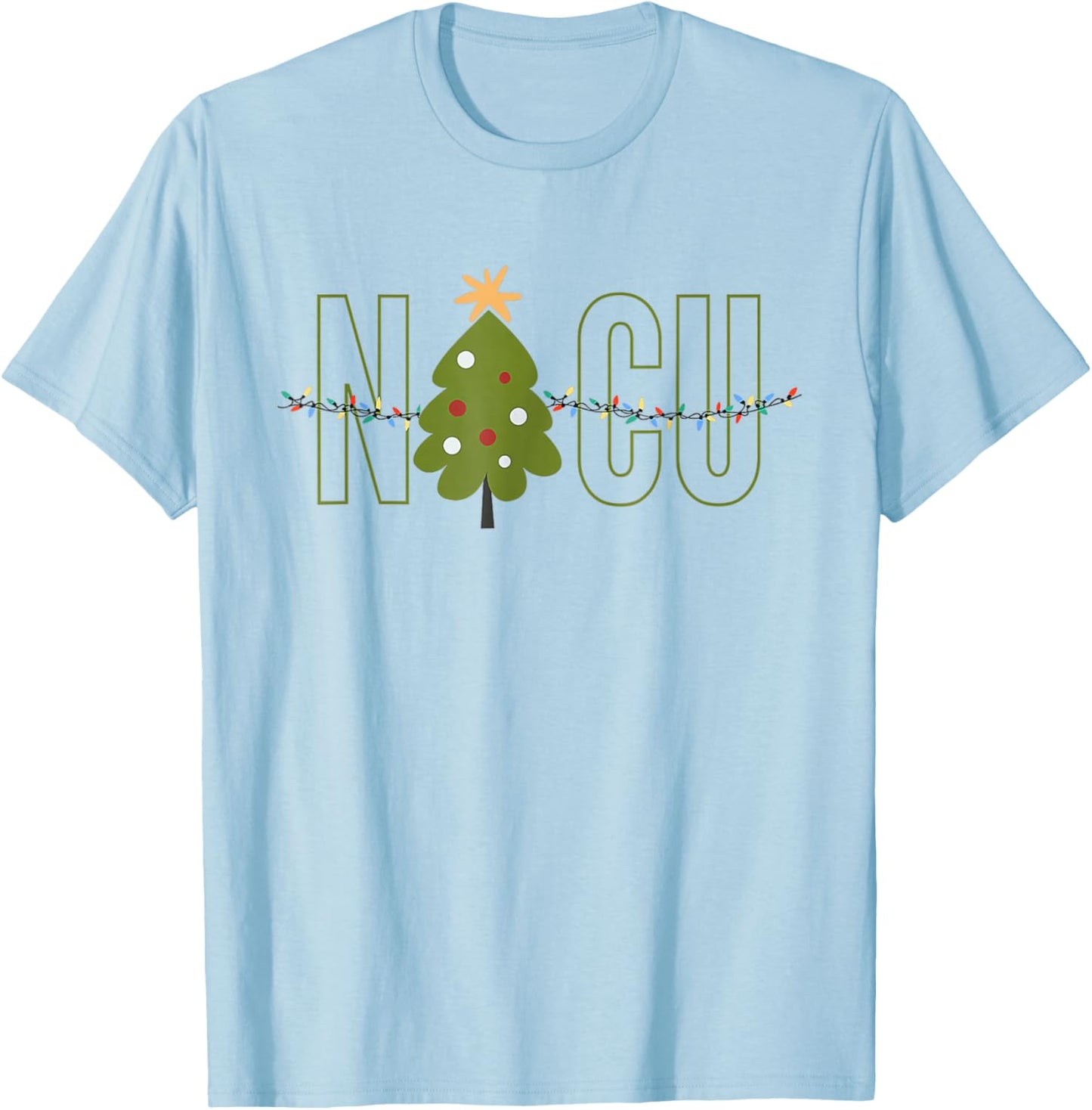 Retro NICU Crew Christmas Tree Nurse Funny T-Shirt - T-Shirt | Light Blue