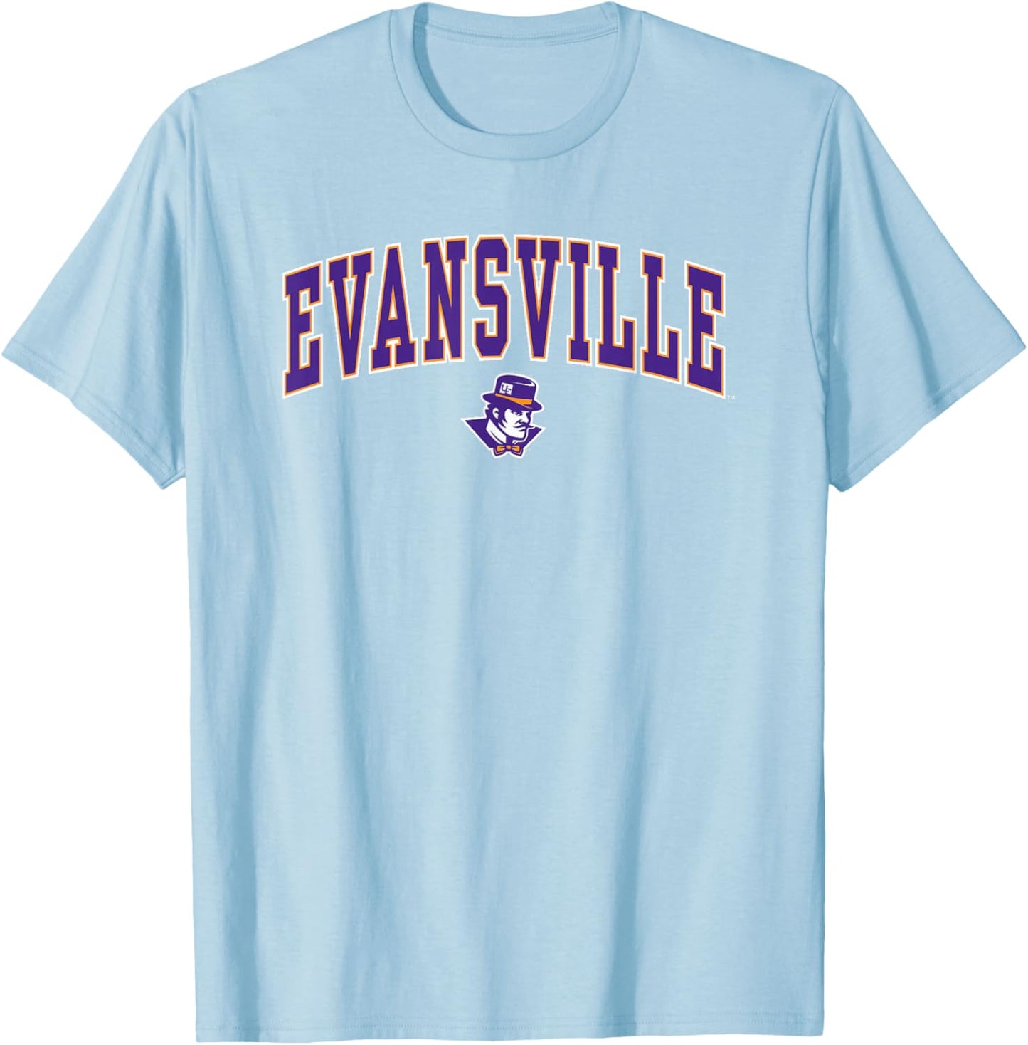 Evansville Purple Aces Arch Over Officially Licensed T-Shirt - T-Shirt | Light Blue
