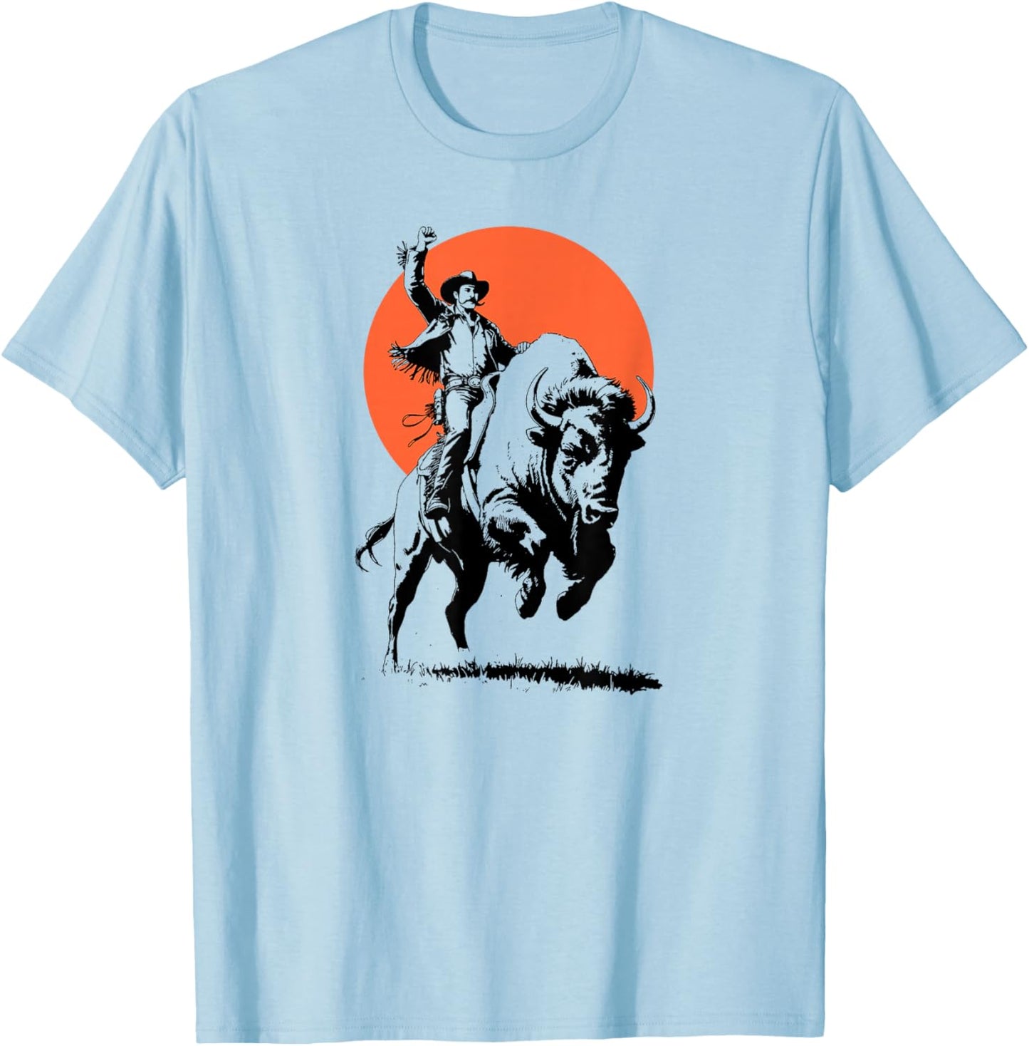 Bison Rider Cowboy Dude on an American Buffalo T-Shirt - T-Shirt | Light Blue