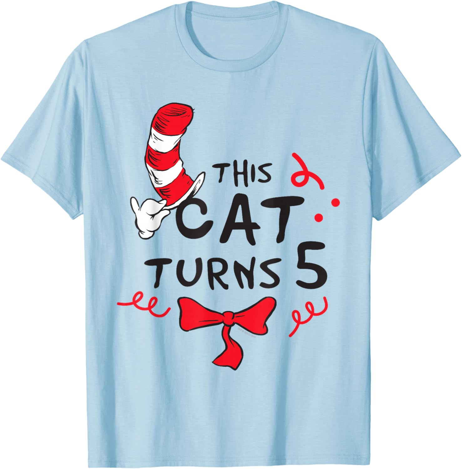 Dr. Seuss Cat in The Hat 5 Birthday Officially Licensed T-Shirt - T-Shirt | Light Blue