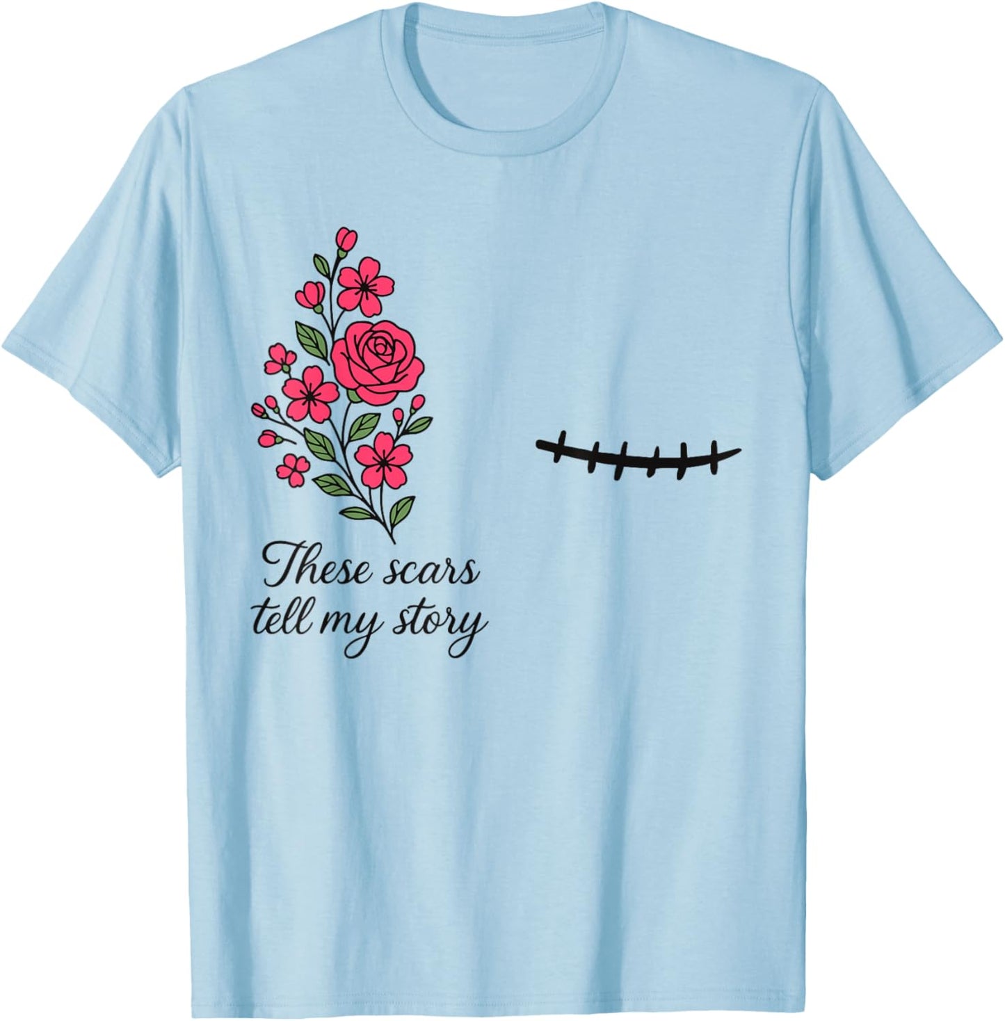 Floral Breast Cancer Awareness Left Mastectomy Survivor T-Shirt - T-Shirt | Light Blue