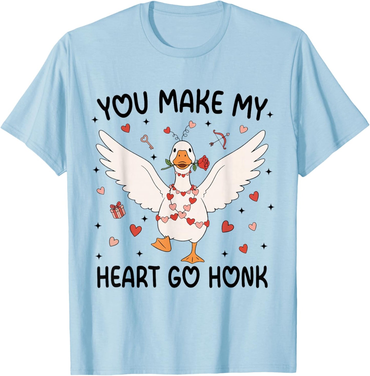 Cute You Make My Heart Go Honk Funny Valentine Goose Lover T-Shirt - T-Shirt | Light Blue