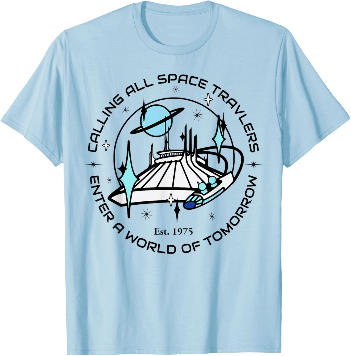 Travel Space, Mountain Ride, Theme Park, Tomorrow, Retro T-Shirt - T-Shirt | Light Blue