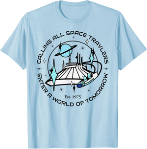 Travel Space, Mountain Ride, Theme Park, Tomorrow, Retro T-Shirt - T-Shirt | Light Blue