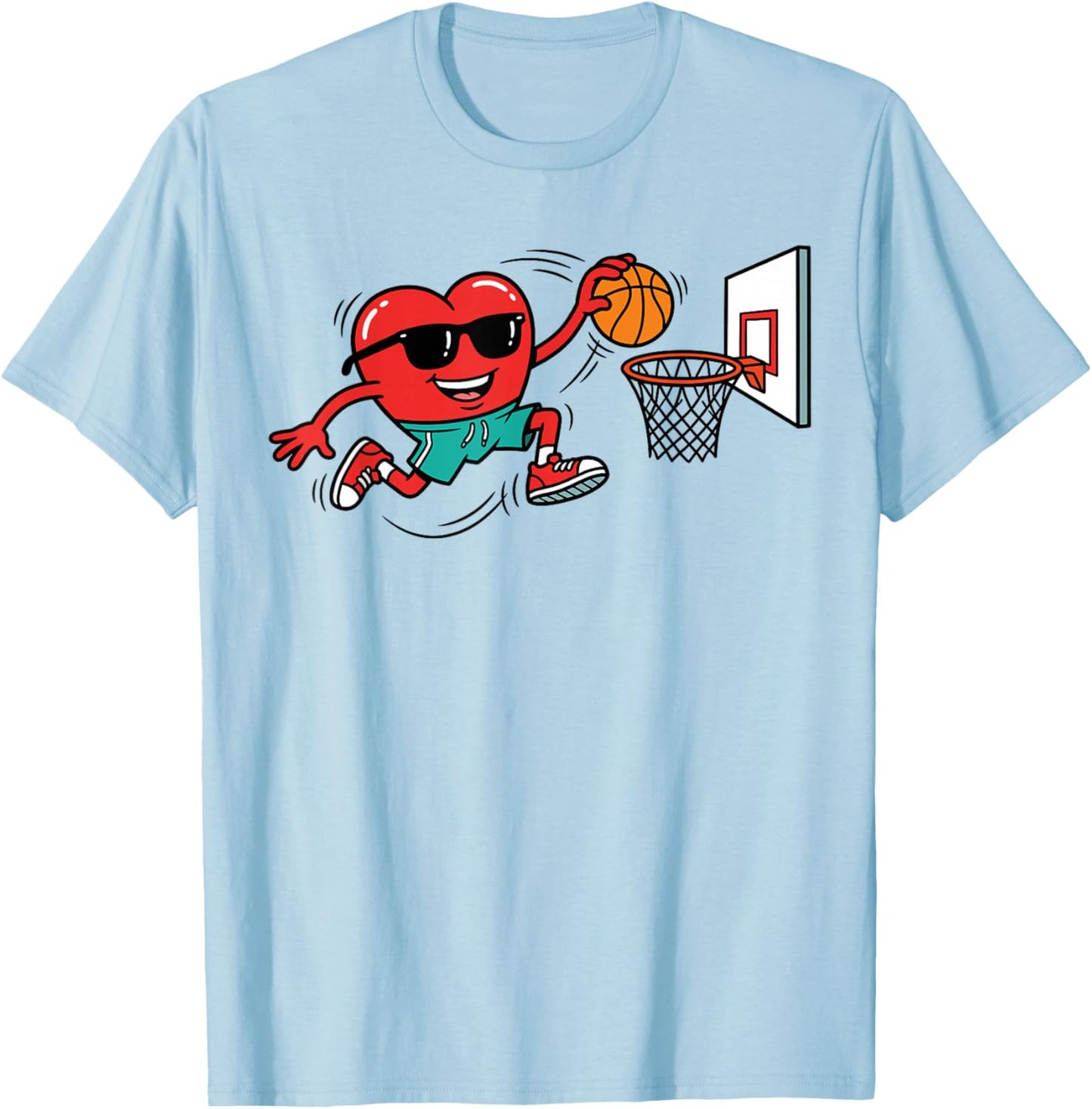 Heart Valentines Day Basketball Men Boys Kids Teens T-Shirt - T-Shirt | Light Blue