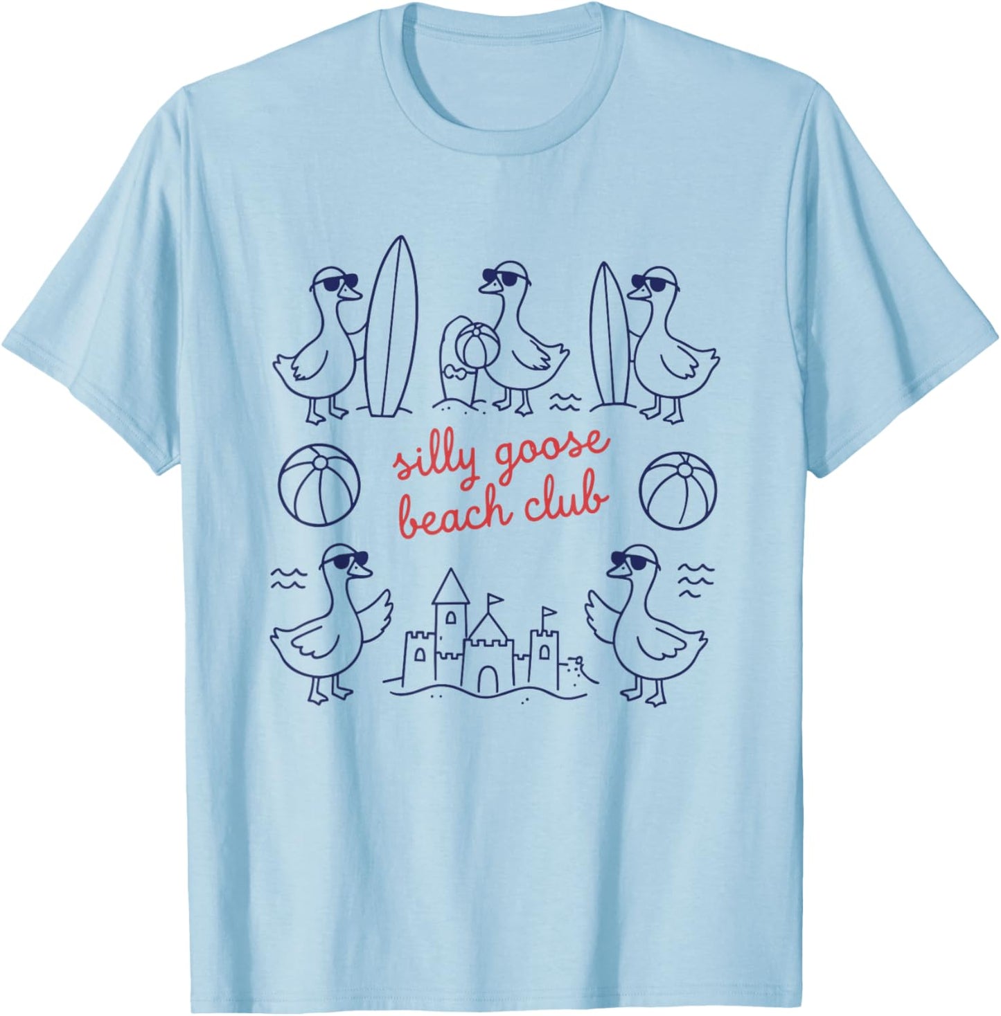 Silly Goose Beach Club Summer Ocean Vacation T-Shirt - T-Shirt | Light Blue