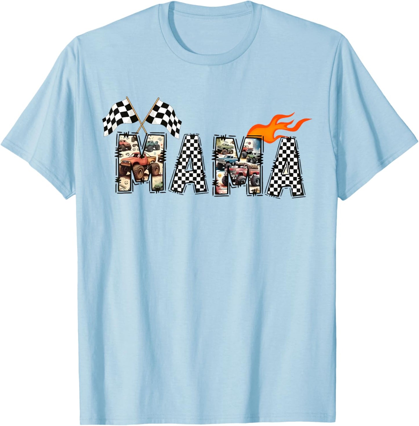 Mama Retro Monster Truck Family Crew Birthday Matching T-Shirt - T-Shirt | Light Blue