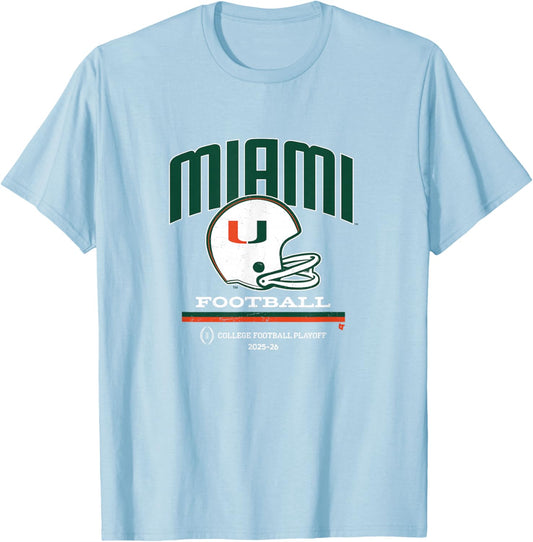 Miami Hurricanes 2025 College Football Playoff Retro Helmet T-Shirt - T-Shirt | Light Blue
