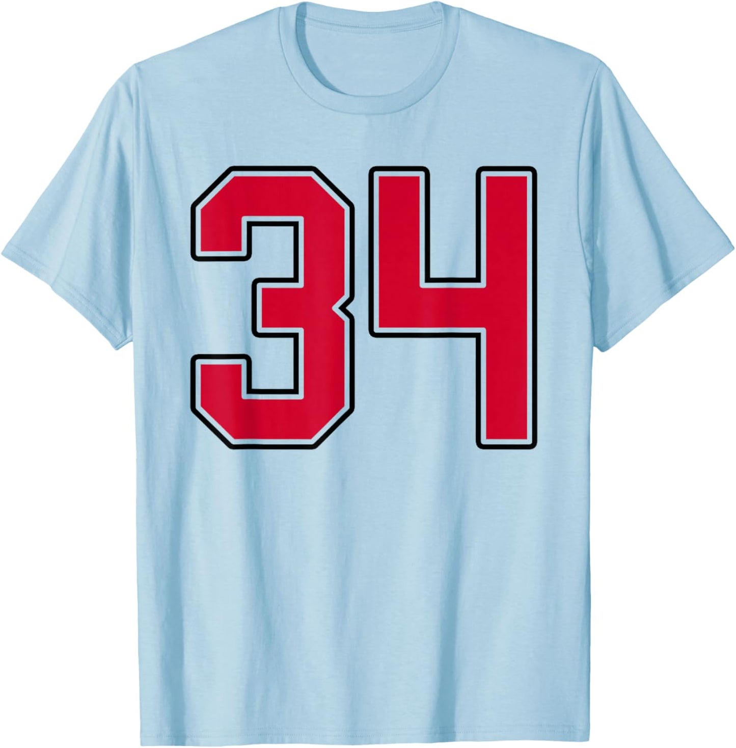 Red and Black Number 34 Jersey Player Uniform #34 T-Shirt - T-Shirt | Light Blue