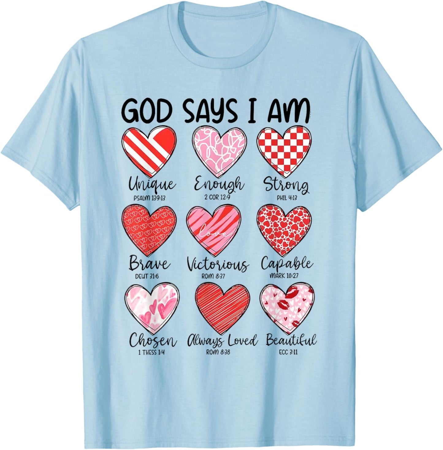 God Says I Am Retro Valentine Jesus Bible Verse T-Shirt - T-Shirt | Light Blue