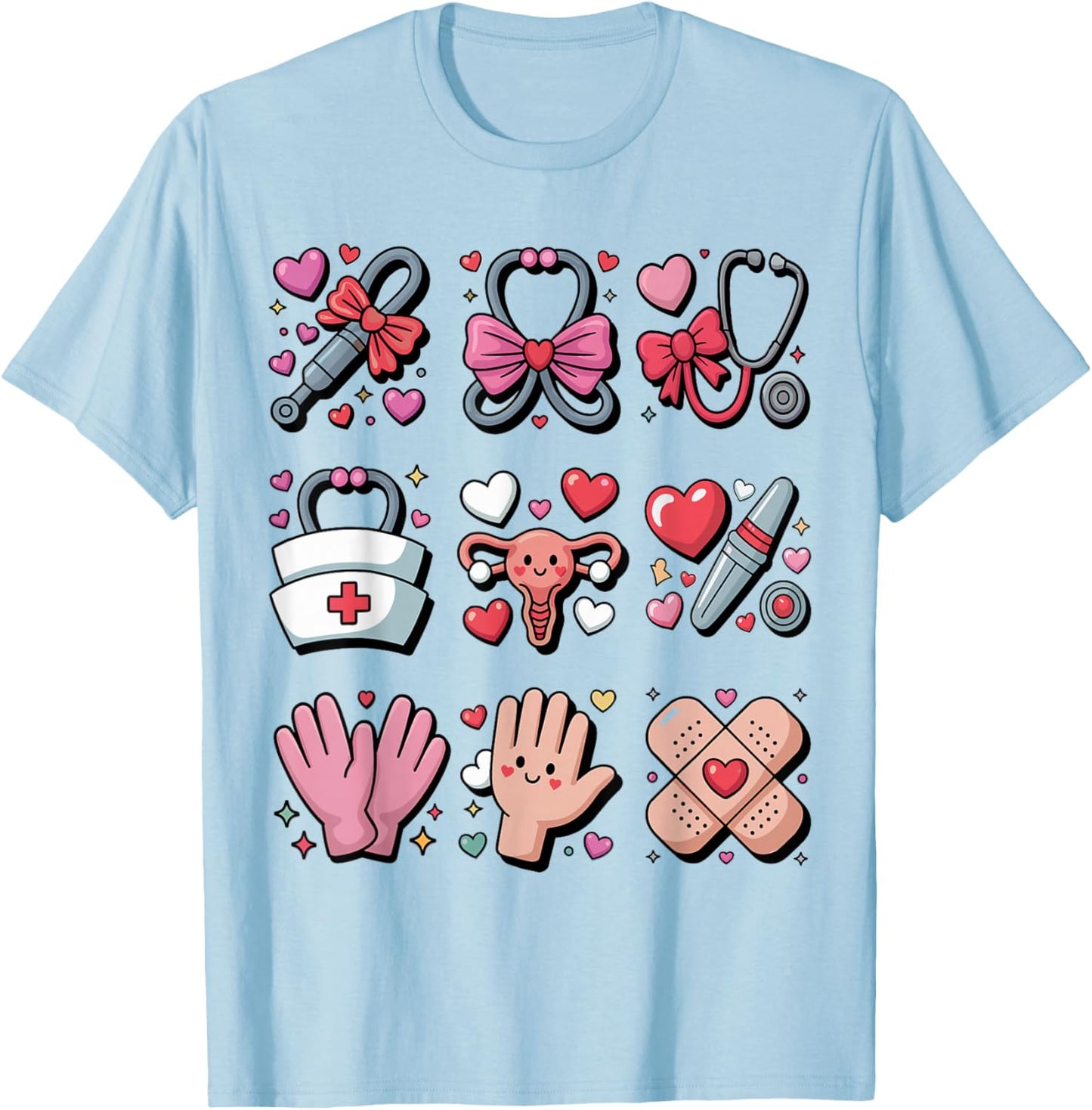 OBGYN Nurse Valentines Day Obstetrics Gynecologist L&D Heart T-Shirt - T-Shirt | Light Blue
