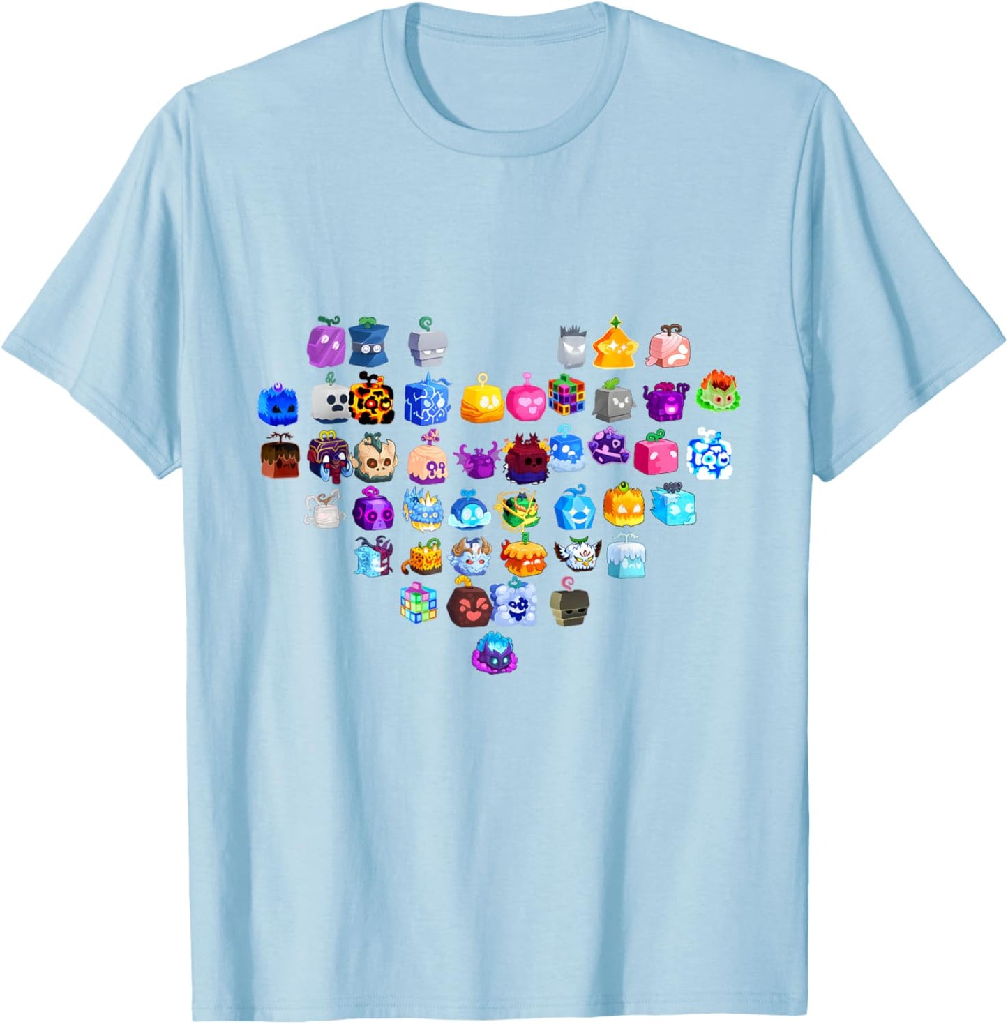 All Blox Fruits Heart Shaped T-Shirt - T-Shirt | Light Blue