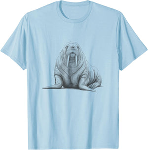 Vintage Walrus Drawing Art Design T-Shirt - T-Shirt | Light Blue