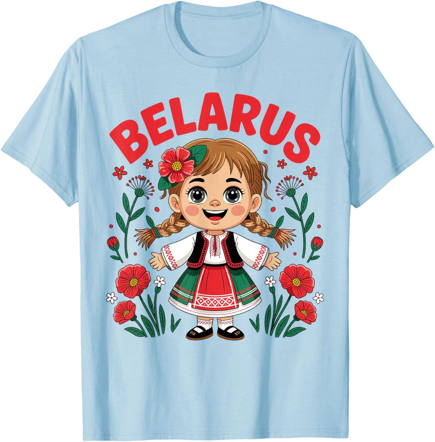 Cute Belarusian Girl in Folk Costume Design for Kids T-Shirt - T-Shirt | Light Blue