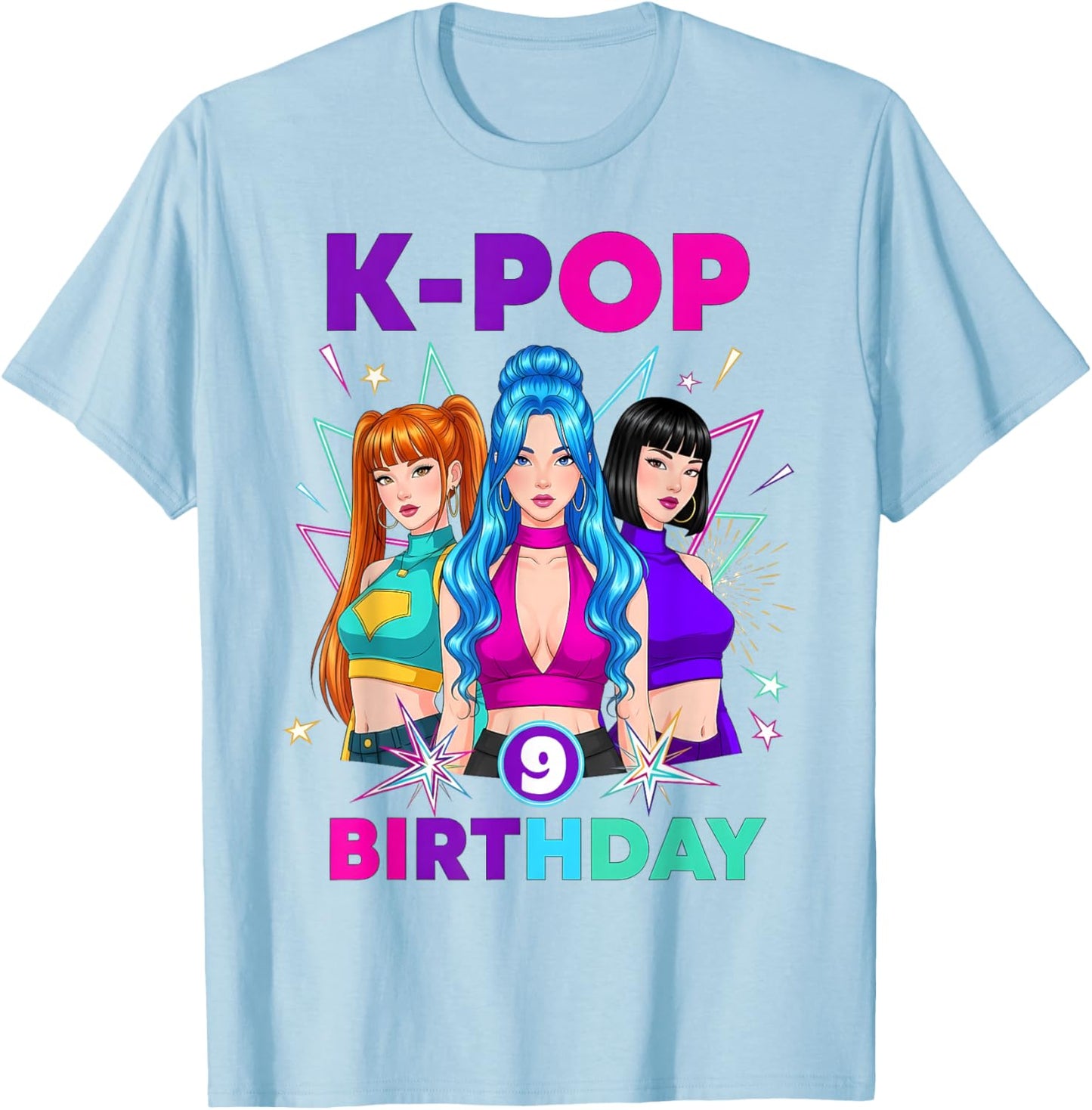 9 Years Old Birthday K Pop Kids 9th Birthday Girls K-pop T-Shirt - T-Shirt | Light Blue