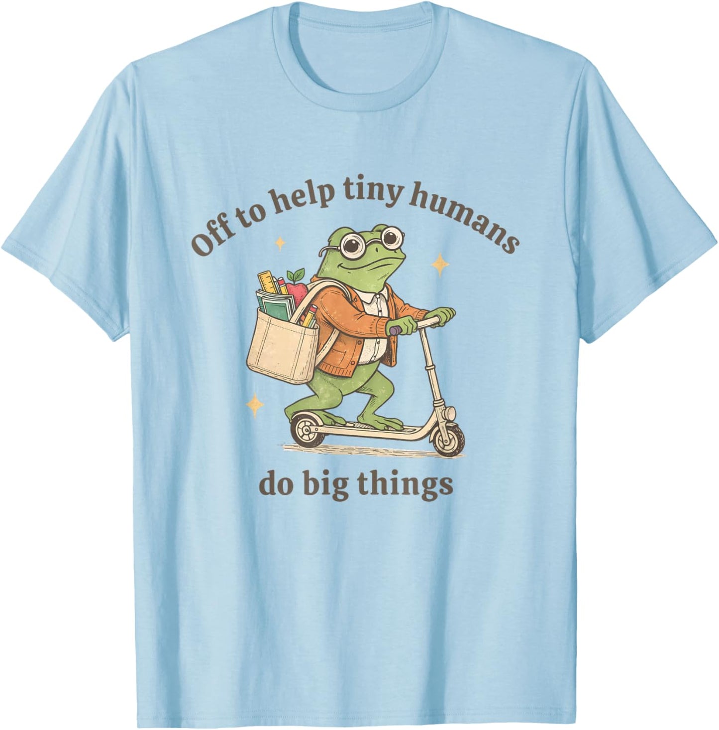Retro Frog Elementary Teacher Help Tiny Humans Do Big Things T-Shirt - T-Shirt | Light Blue