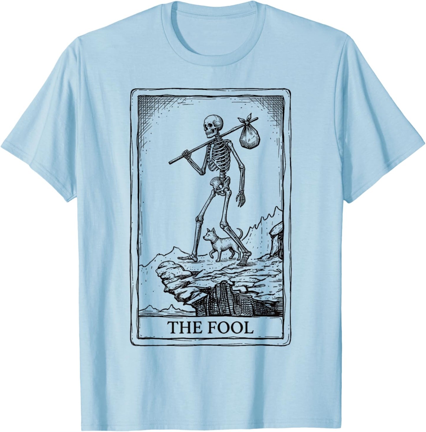 Dark Academia Tarot Card The Fool Skeleton Dog Goth Occult T-Shirt - T-Shirt | Light Blue