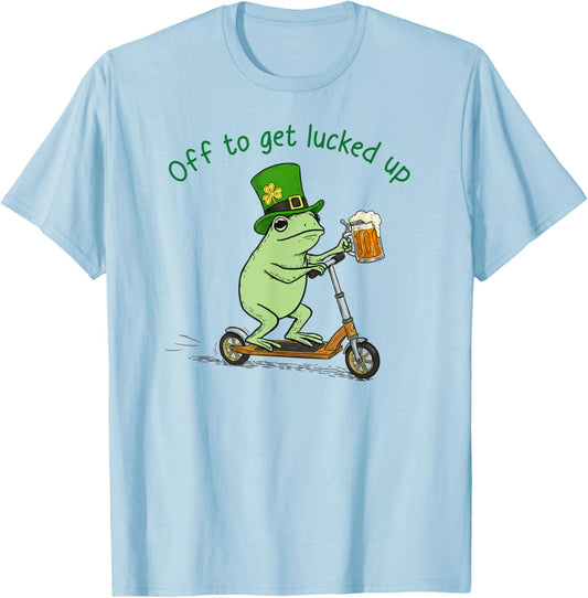 Funny St Patricks Day Frog Off to Get Lucked Up Irish Beer T-Shirt - T-Shirt | Light Blue