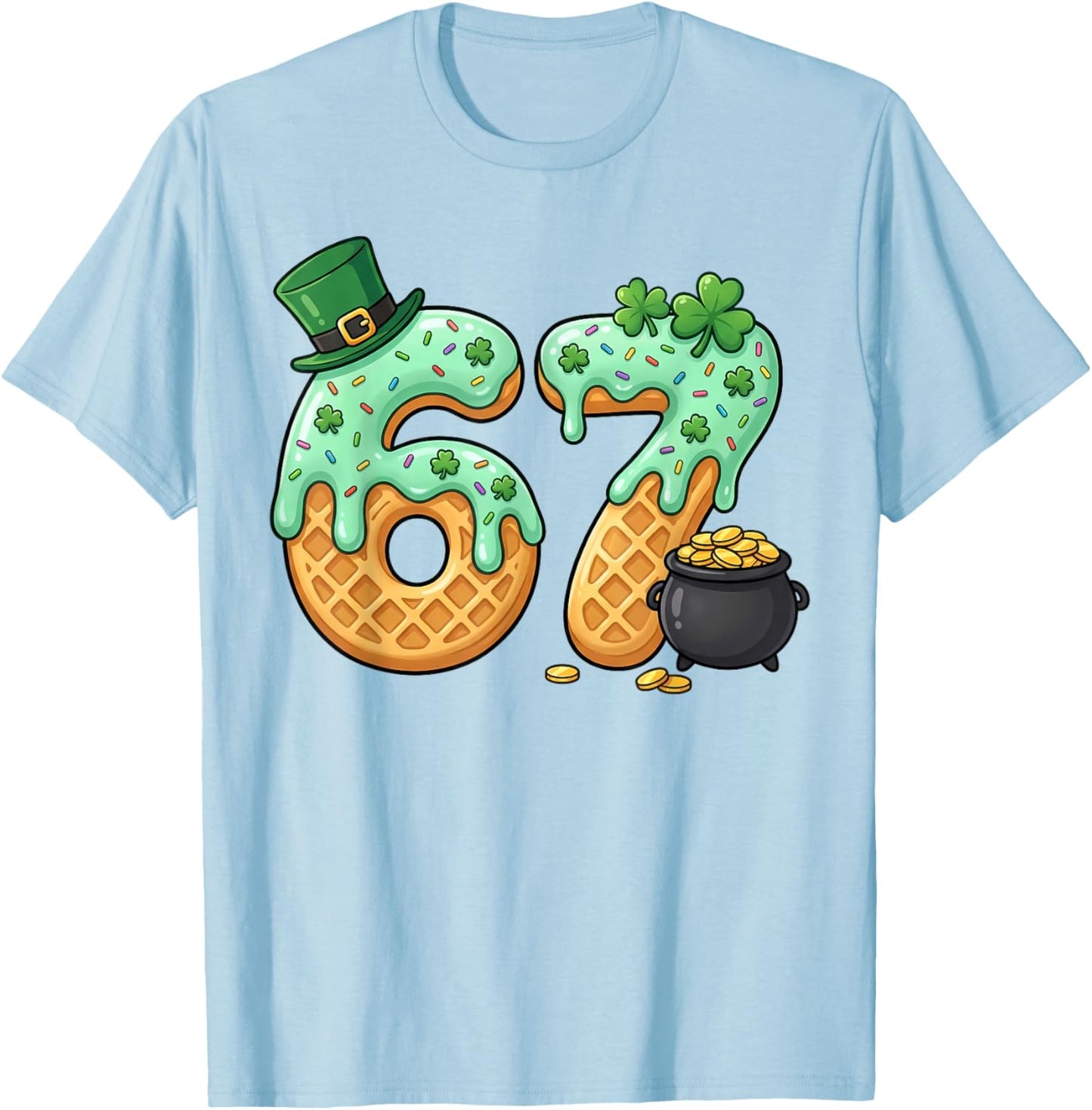 St Patrick’s Day Clover 6 7 Viral Meme Funny T-Shirt - T-Shirt | Light Blue